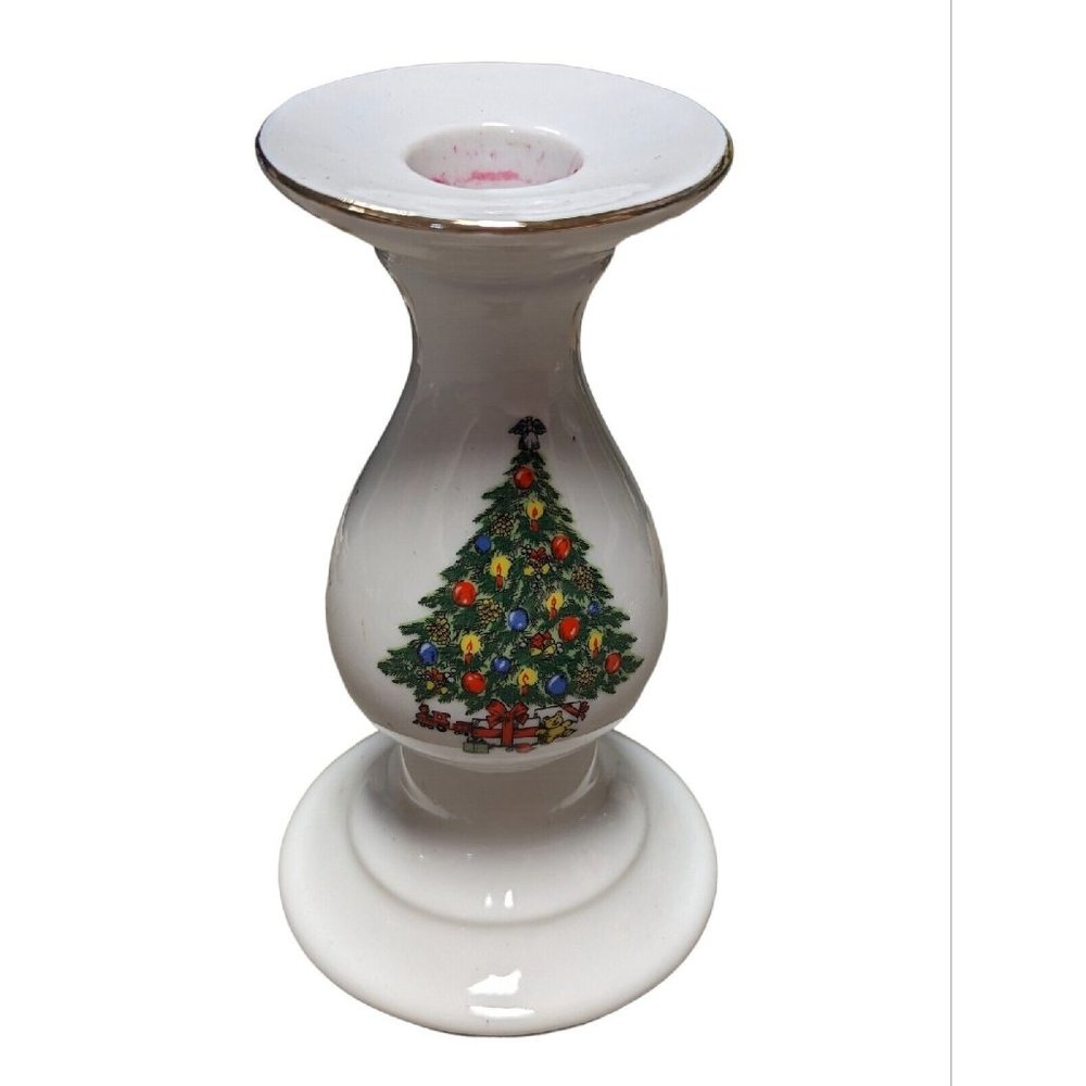 Vtg Christmas Treasure Jamestown China Candle Stick Holder 24k Gold Trim Japan